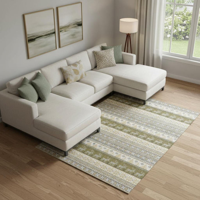 10' X 14' Abstract Geometric Washable Area Rug With UV Protection (701906) - Gray / Ivory / Gold