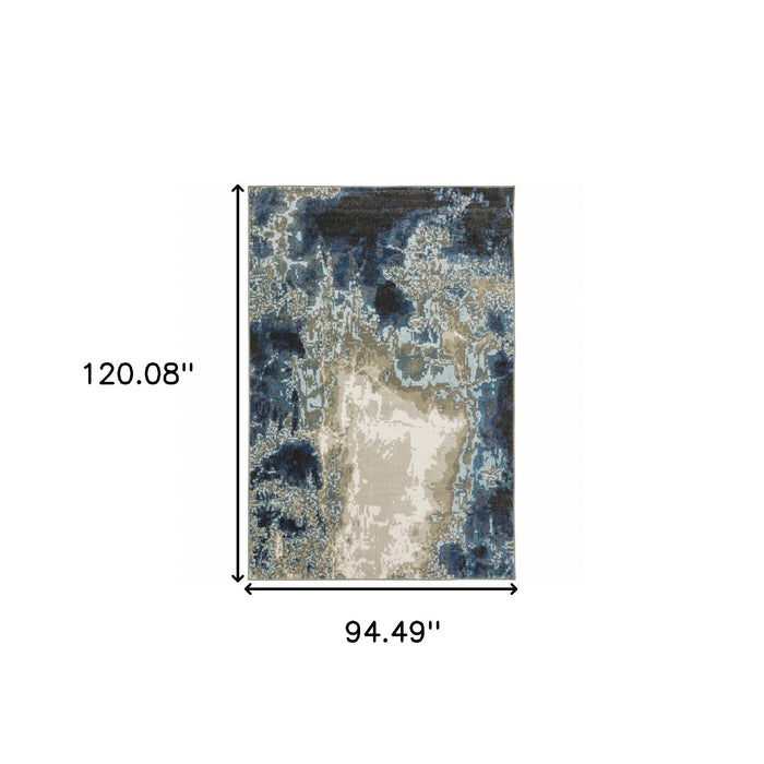 8' x 10' Abstract Power Loom Stain Resistant Area Rug - Blue Gray Charcoal And Beige
