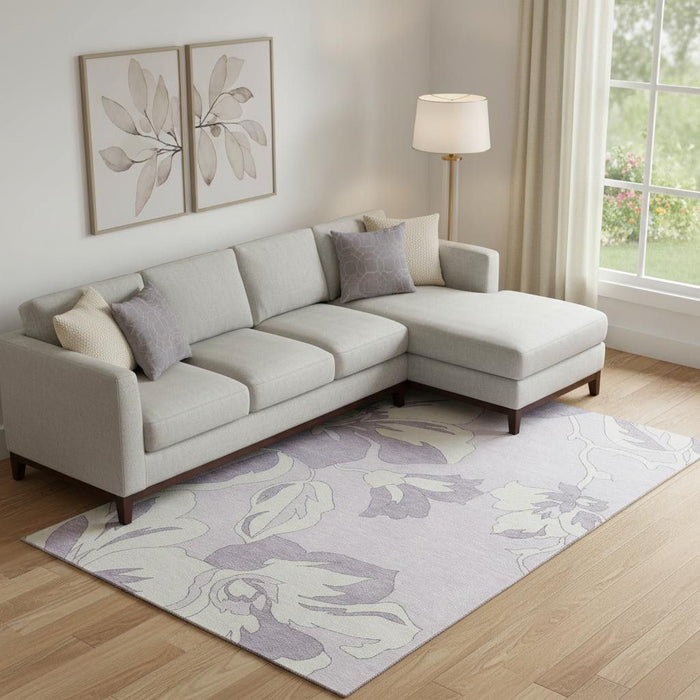 10' X 14' Floral Washable Area Rug With UV Protection (667993) - Lavender / Ivory