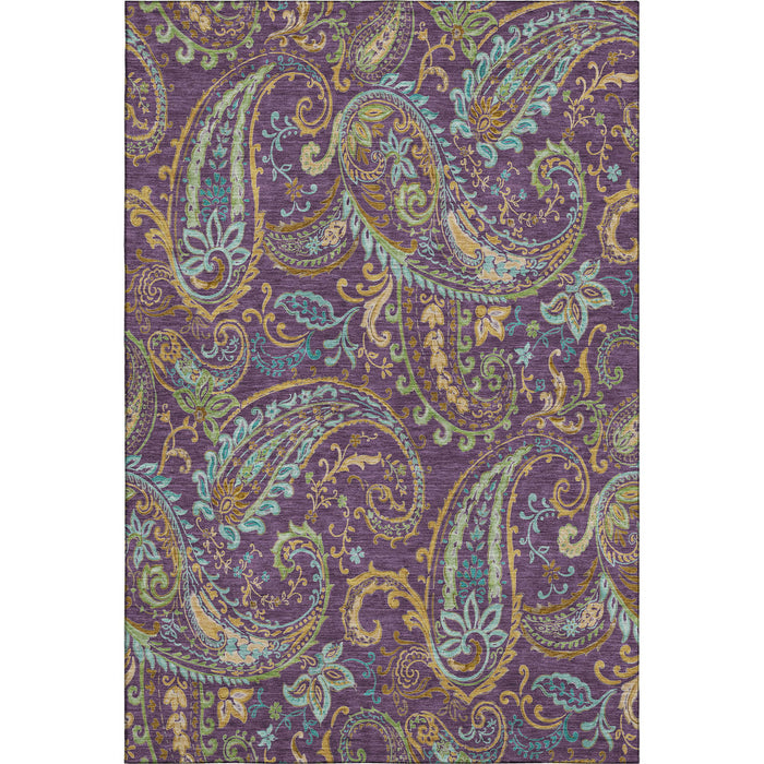 8' X 10' Paisley Washable Area Rug With UV Protection (647996) - Purple / Green / Blue