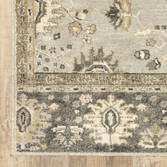 10' x 13' Oriental Power Loom Stain Resistant Area Rug - Gray Brown Tan And Beige