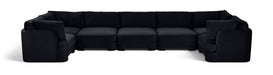 Meridian Furniture Hammond velvet performance fabric U-shaped sectional sofa with seven seats, stationary upholstery, modern design.