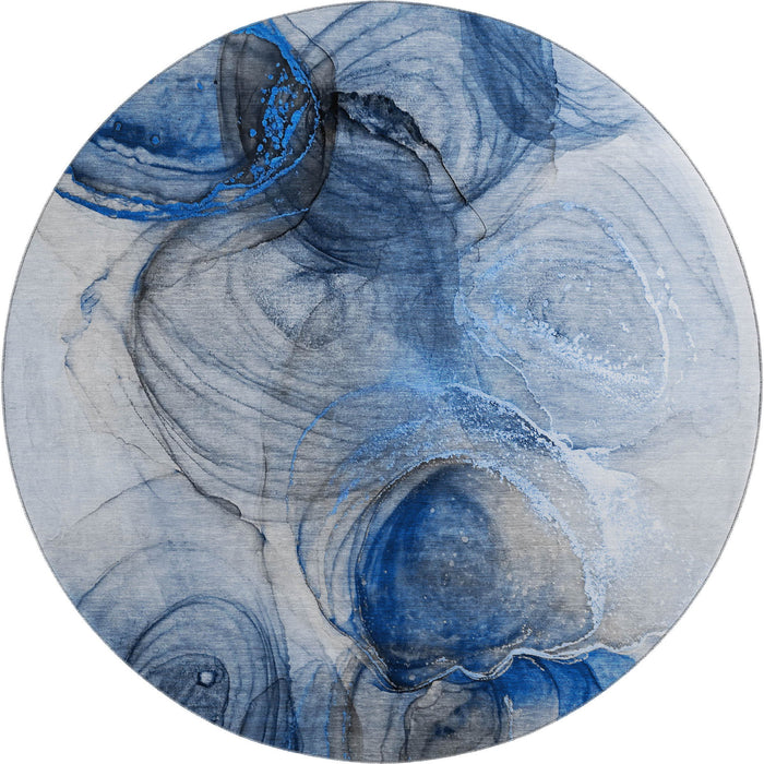 8' Abstract Washable Round Rug With UV Protection (647035) - Navy Blue / Ivory