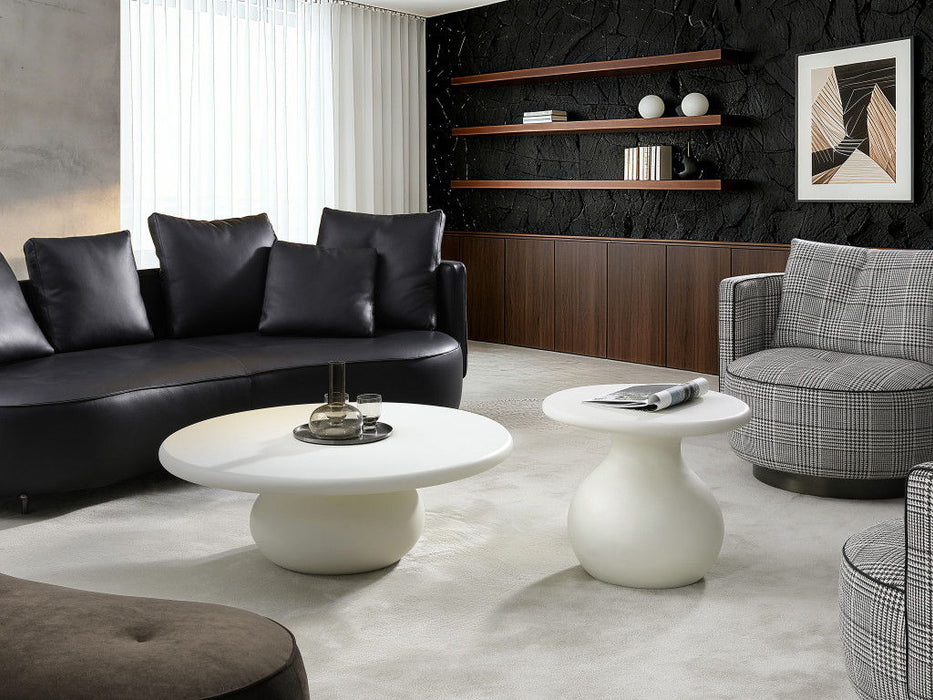 Glass Round Pedestal Coffee Table - Beige