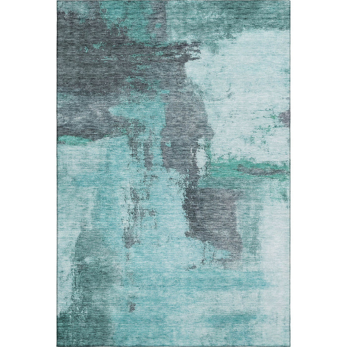 10' X 14' Abstract Washable Area Rug With UV Protection (683548) - Teal / Ivory / Charcoal