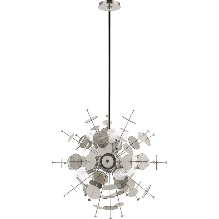 32" Six Light Dimmable Chandelier With Shades - Silver