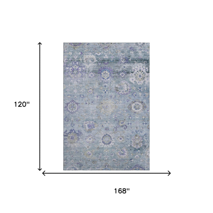 10' X 14' Floral Washable Area Rug With UV Protection (684492) - Sky Blue / Beige / Purple