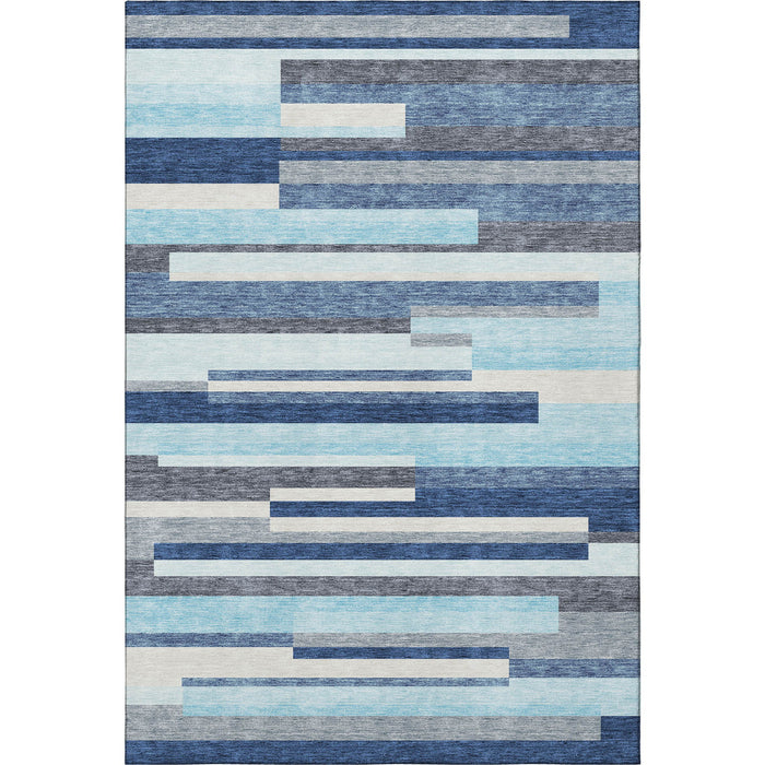 10' X 14' Striped Washable Area Rug With UV Protection (675756) - Blue / Ivory / Gray