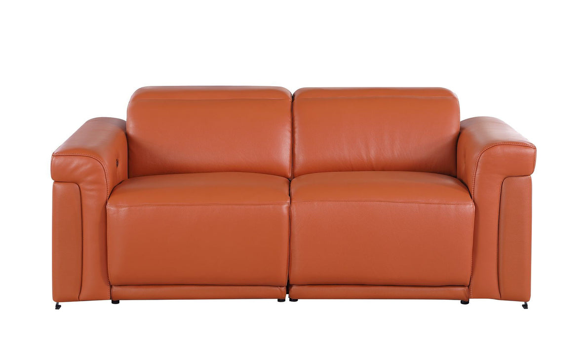 Italian Leather Power Reclining Loveseat (720485) - Orange / Black