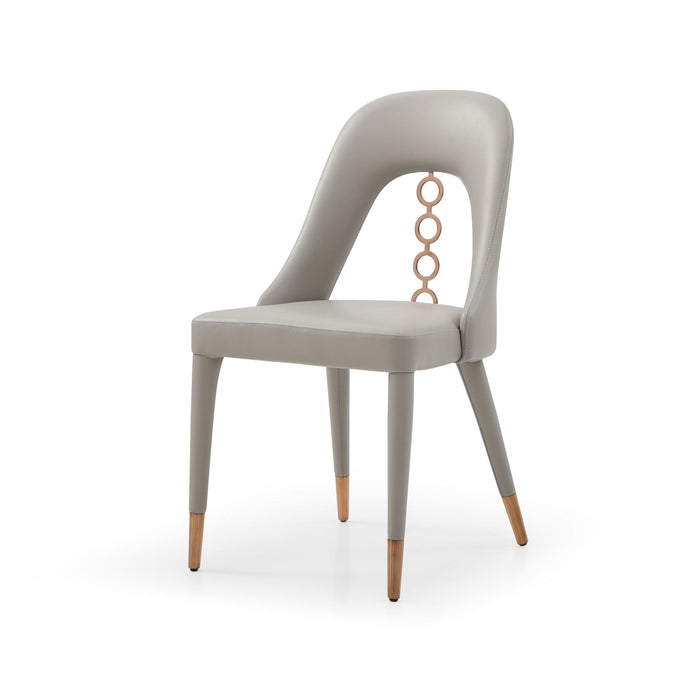 Faux Leather Dining Side Chairs With Rose Accents (Set of 2) - Light Gray