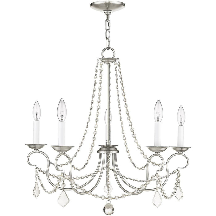 23" Five Light Dimmable Chandelier With Shades - Pearl Silver / Nickel