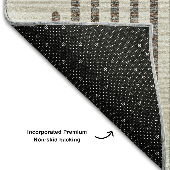 10' X 14' Geometric Washable Area Rug With UV Protection (678772) - Brown / Ivory