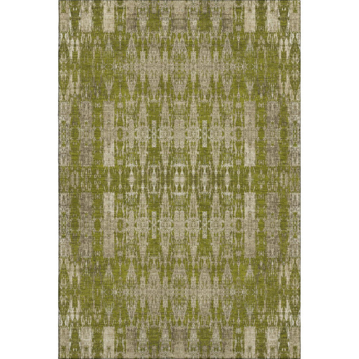 10' X 14' Moroccan Washable Area Rug With UV Protection (650218) - Olive Green / Beige