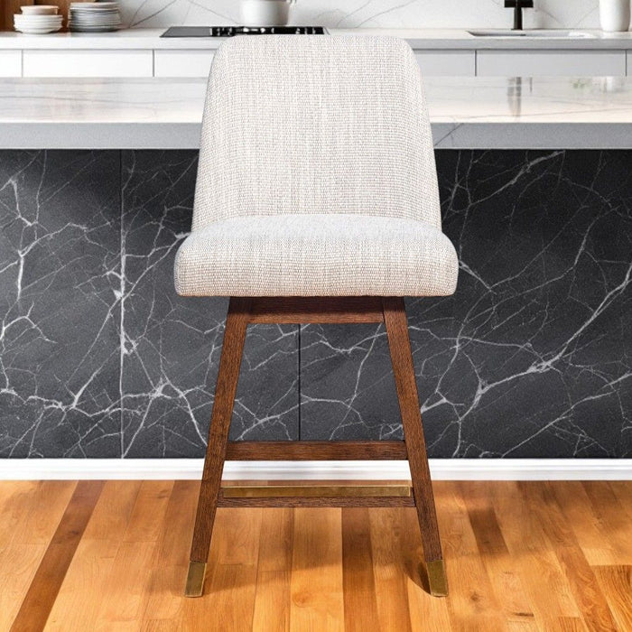 Solid Wood Swivel Counter Height Bar Chair - Beige And Brown