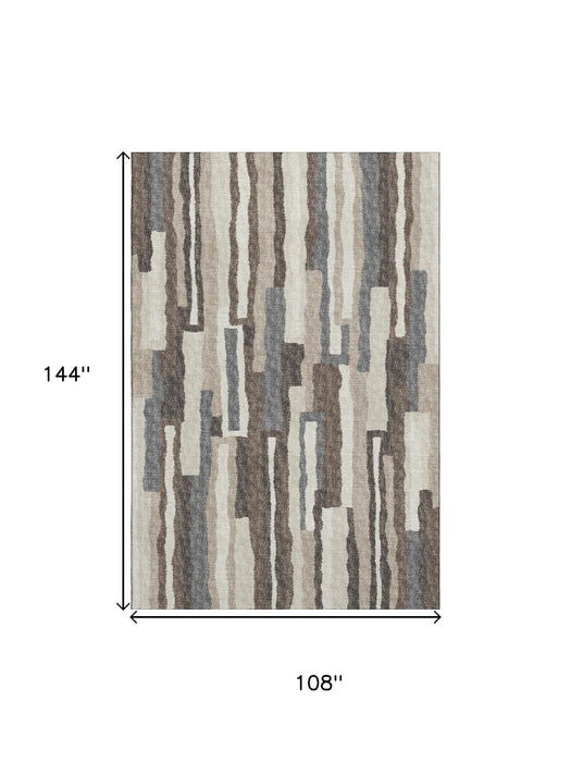 9' X 12' Abstract Distressed Washable Area Rug With UV Protection (644131) - Brown / Ivory / Gray