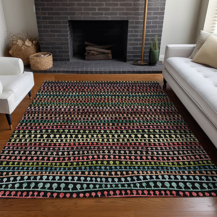 10' X 14' Striped Washable Area Rug With UV Protection - Black And Red