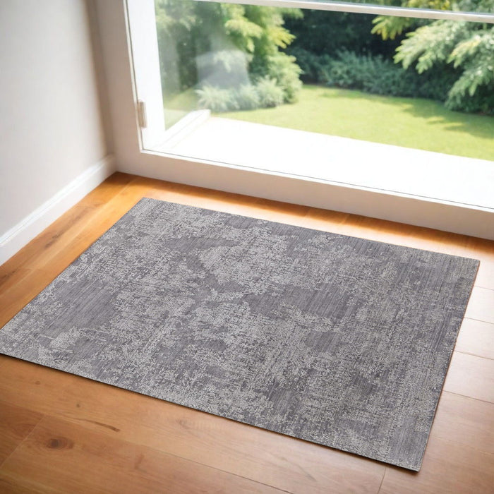 3' x 5' Abstract Hand Woven Worn Faded Area Rug - Gray
