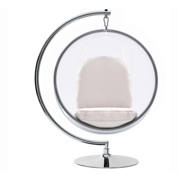 42" Acrylic And Faux Leather Balloon Chair - White And Silver
