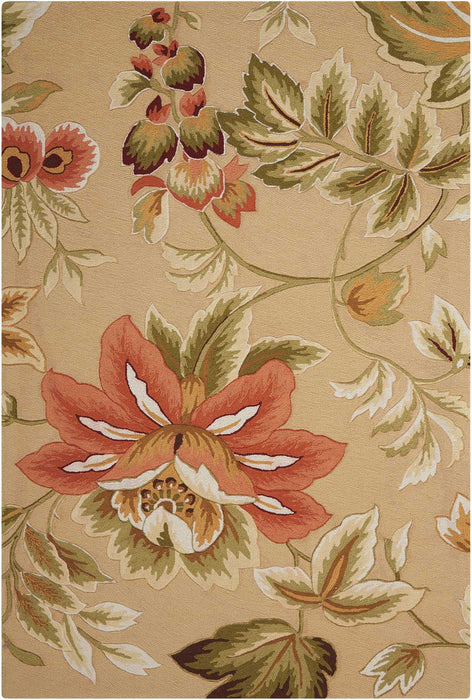 5' X 8' Botanical Leaves Hand Carved Handmade Area Rug (552613) - Beige / Red