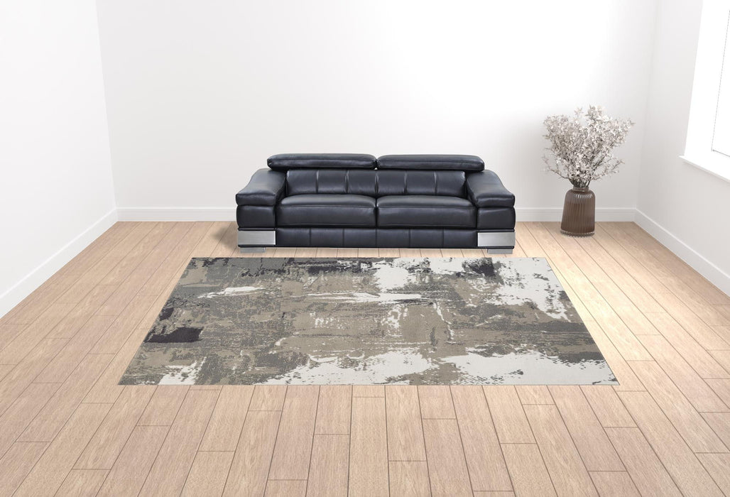 10.5' x 13.8' Abstract Power Loom Area Rug - Ivory Black And Gray