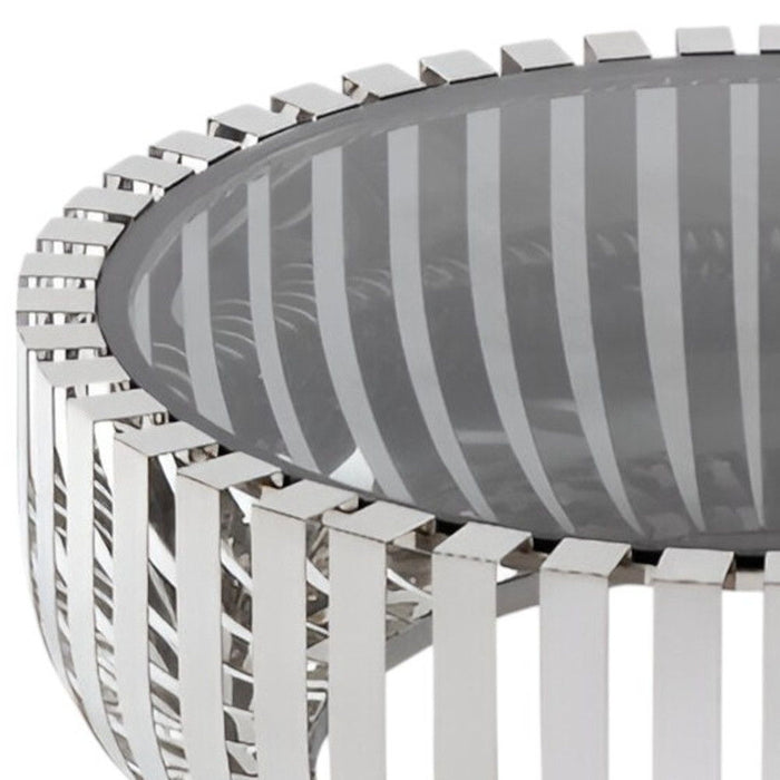 Glass And Stainless Steel Round Coffee Table - Gray