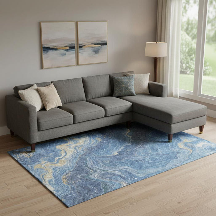 10' X 14' Abstract Washable Area Rug With UV Protection (697632) - Blue / Gold / Ivory