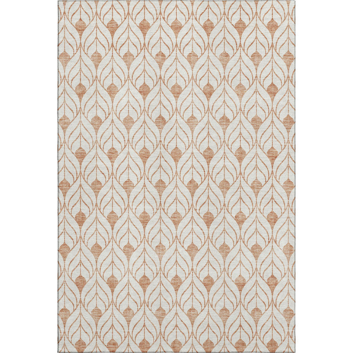 10' X 14' Geometric Washable Area Rug With UV Protection (673747) - Salmon / Ivory