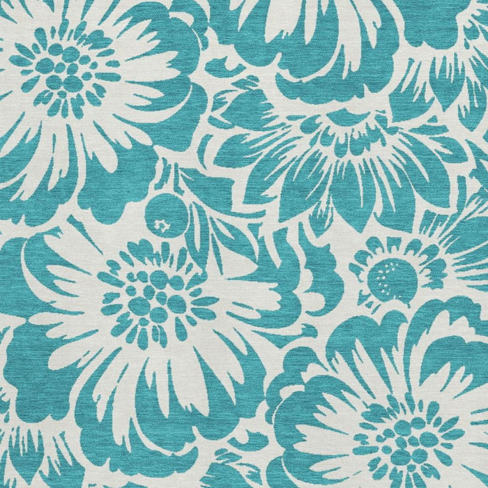 10' X 14' Floral Washable Area Rug With UV Protection (648712) - Teal / Ivory