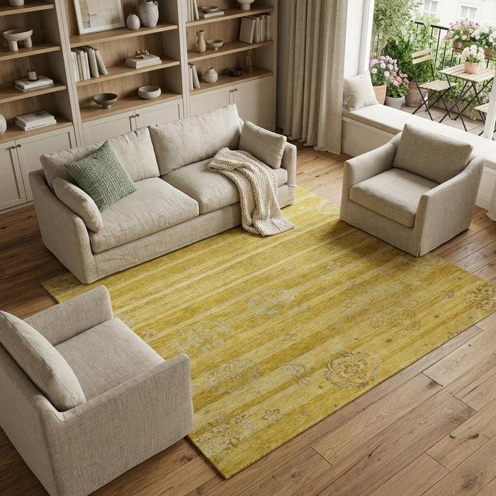 9' X 12' Striped Hand Knotted Area Rug (744337) - Gold / Yellow