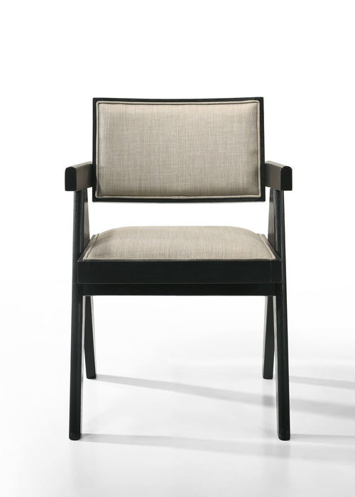 Giga Jasper dining arm chairs with upholstered beige seats and ebony black frames, set of 2, modern and comfortable for dining rooms.