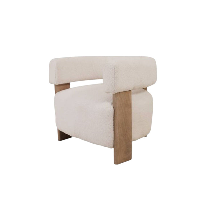 31" Boucle And Solid Wood Arm Chair - White / Brown