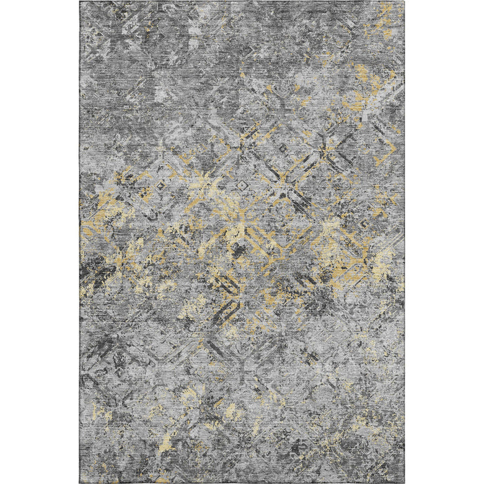 9' X 12' Diamond Washable Area Rug With UV Protection - Gray