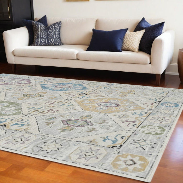 8' x 11' Abstract Distressed Polypropylene Area Rug - Beige And Gray