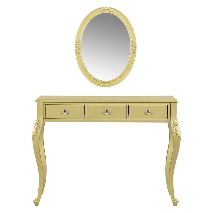 Wood Mirrored Three Drawer Vanity Table - Brown