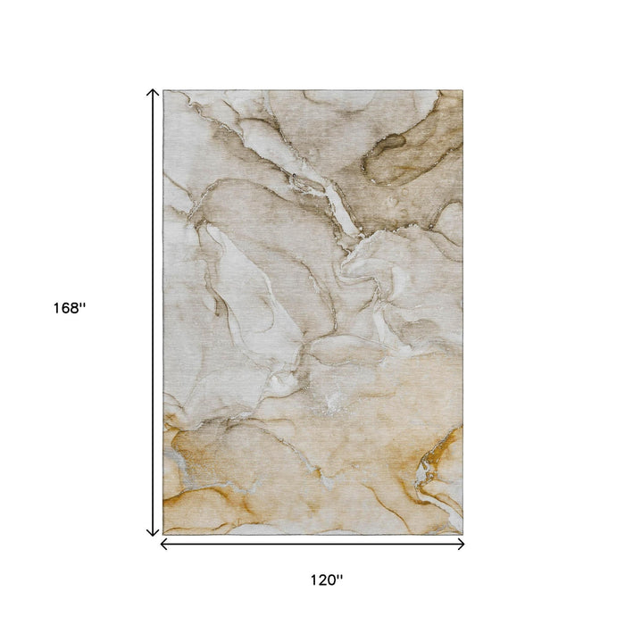 10' X 14' Abstract Washable Area Rug With UV Protection (647164) - Brown / Ivory
