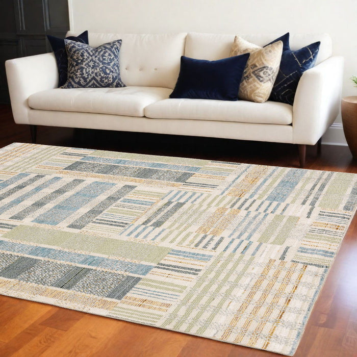 10' x 13' Geometric Power Loom Area Rug - Ivory And Gray