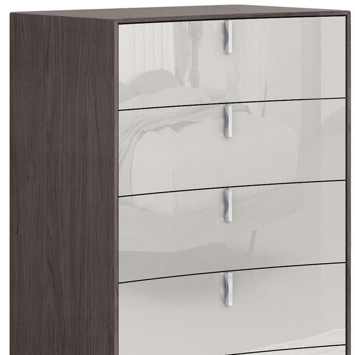 31" Wood Five Drawer Gentlemens Chest - Brown / Beige