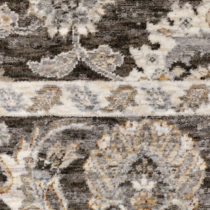 10' x 13' Oriental Power Loom Stain Resistant Area Rug With Fringe - Gray And Ivory