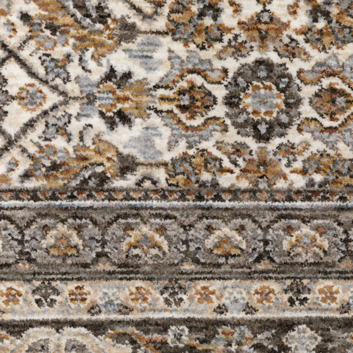 10' x 13' Oriental Power Loom Stain Resistant Area Rug With Fringe - Ivory And Gray