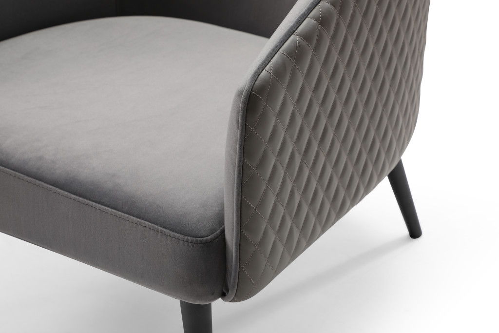 Tufted Velvet Faux Leather Metal Lounge Chair - Gray