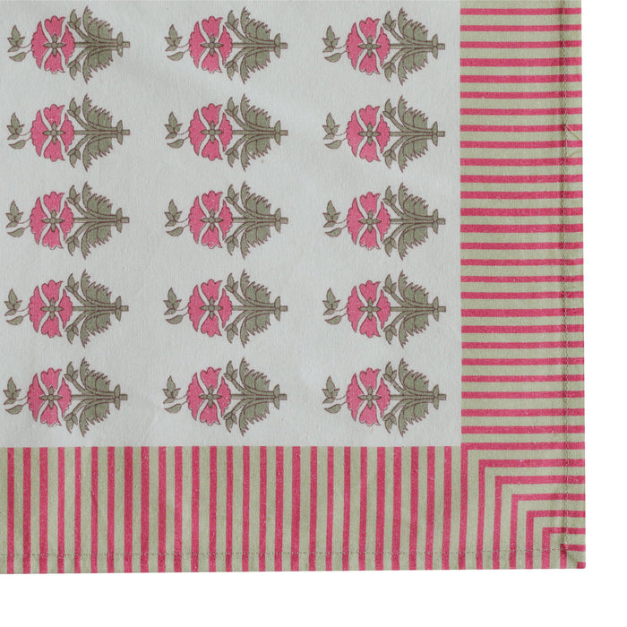 Set of four TOV Furniture Crissy cotton canvas napkins with pink vintage floral print, perfect for elegant table settings.