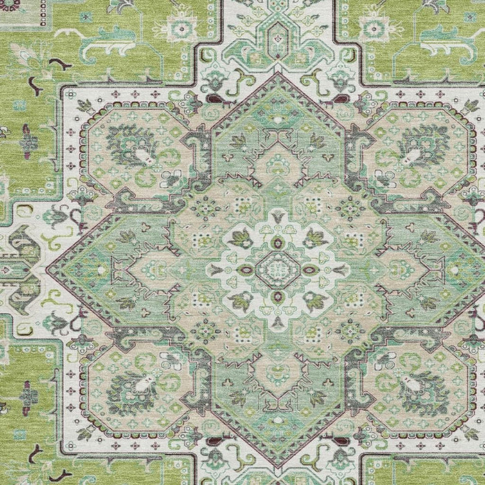 10' X 14' Oriental Washable Area Rug With UV Protection (681305) - Green / Ivory / Gray