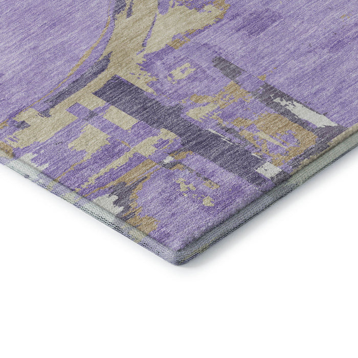 10' X 14' Geometric Washable Area Rug With UV Protection (667843) - Lavender / Beige / Gray