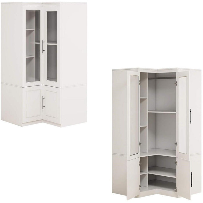 71" Wood Four Door Corner Combo Dresser - White