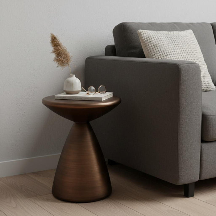 Steel Cinched High Waist Round Pedestal End Table - Bronze