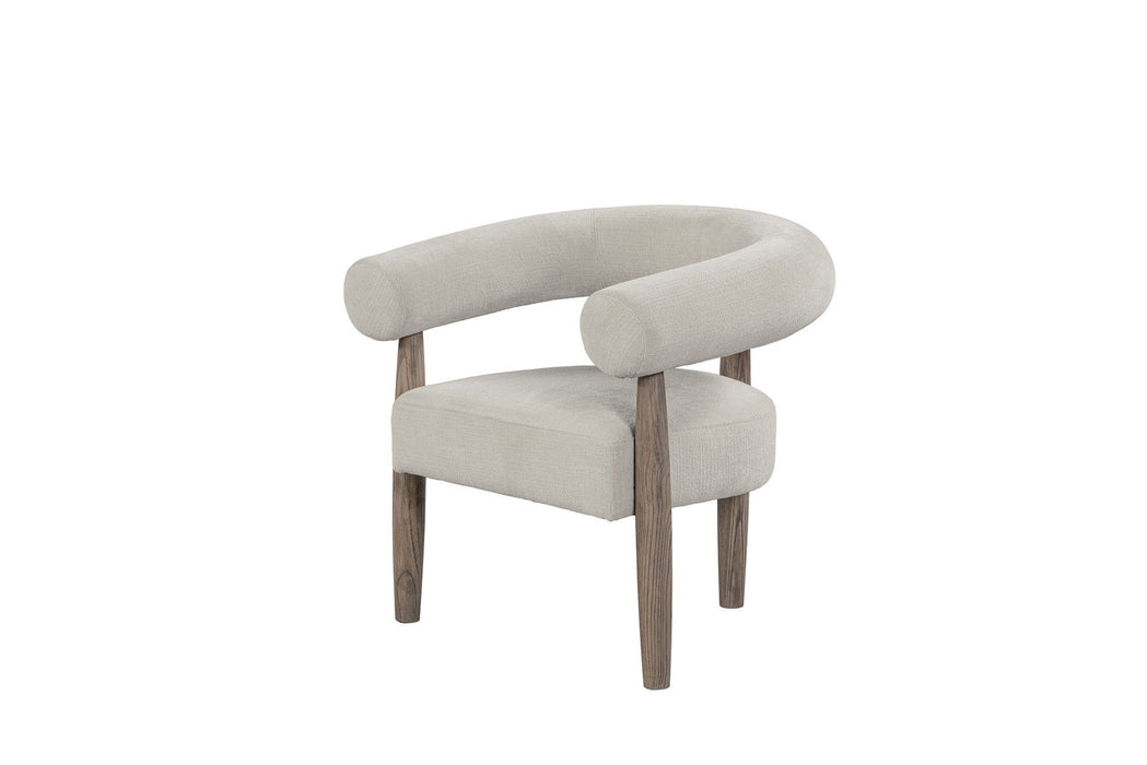 29" Fabric And Wood Curved Arm Chair - Cream / Light