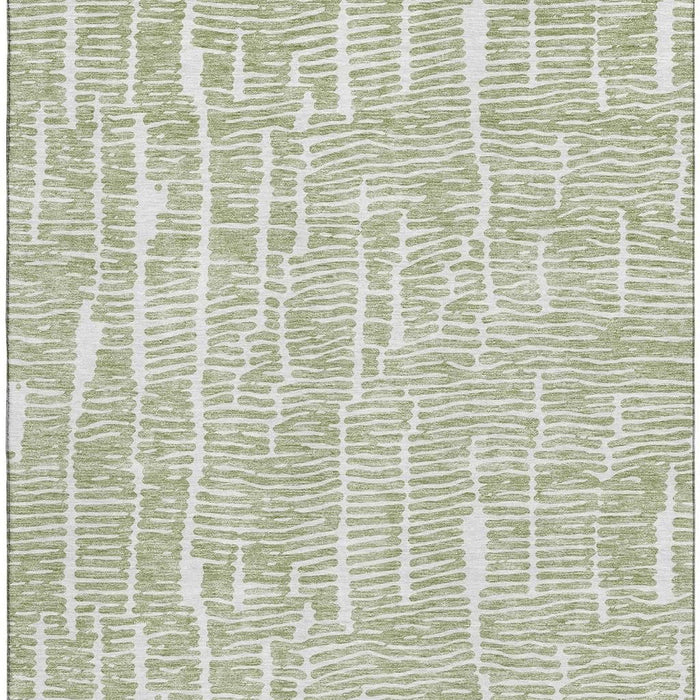 10' X 14' Vermicular Washable Area Rug With UV Protection - Artichoke Green And Ivory