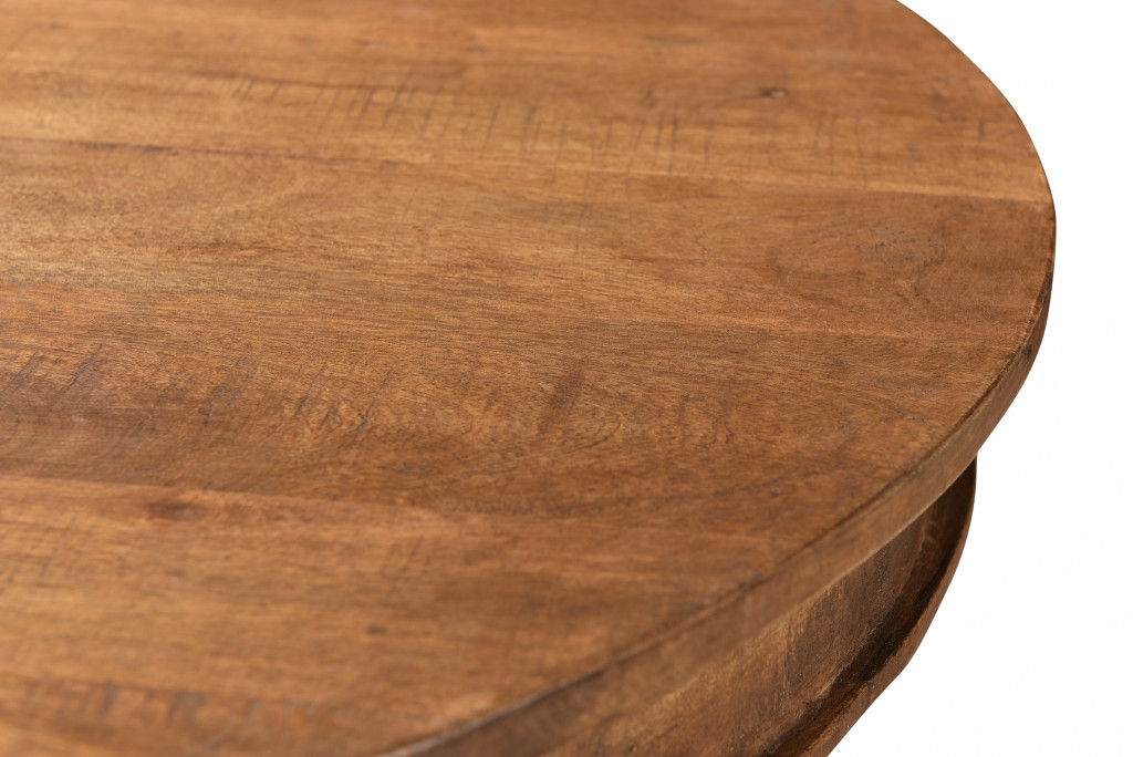 30" Wood Rounded Solid Wood Pedestal Base Dining Table - Natural