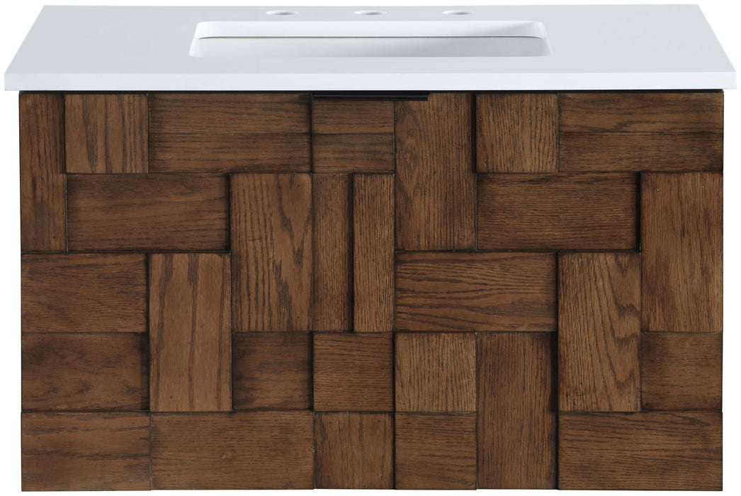 Leonardo - Engineered Stone And Solid Wood 24" Wall Mounted Bathroom Vanity