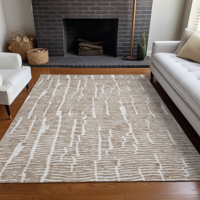 10' X 14' Vermicular Washable Area Rug With UV Protection - Brown And Ivory